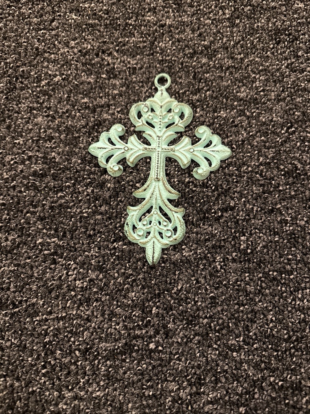 VTG Cast Iron Wall Cross Turquoise Decorative Religious Christian